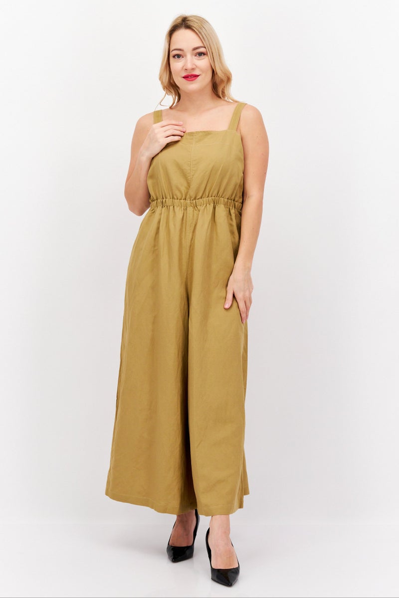 ESPRIT Women Plain Sleeveless Jumpsuit, Brown  - Image 1