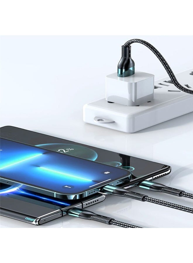 كابل شحن سريع 3 في 1، 5 أمبير، نايلون مضفر، 1.2 متر، USB إلى Type-C + Micro + Lightning، كابل بيانات متعدد الشحن، سلك نايلون متين، شحن سريع ومزامنة، متوافق مع جميع الهواتف الذكية والأجهزة اللوحية - Image 5
