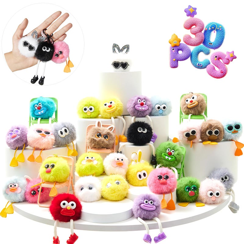 OMyFav 30PCS Party Favors Kids Keychains Fun Keychain Cute Birthday Goodie Bags Stuffers for Kids Fuzzy Plush Keychain Bulk Monster Keychains Classroom Prizes Elementary Key Chains Bulk Treasure Box Toys - Image 2
