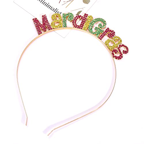 NVENF Mardi Gras Headband Rhinestone Fleur De Lis Hairband Carnival Letter Mask Hair Hoop Costume Party Hair Accessory (Style4) - Image 5