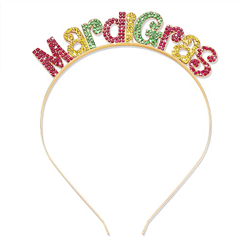 NVENF Mardi Gras Headband Rhinestone Fleur De Lis Hairband Carnival Letter Mask Hair Hoop Costume Party Hair Accessory (Style4) - Image 1