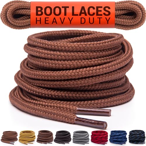 Miscly Round Boot Laces [1 Pair] Heavy Duty and Durable Shoelaces for Boots, Work Boots & Hiking Shoes (Brown, 45 inches (114 cm)) - Image 1