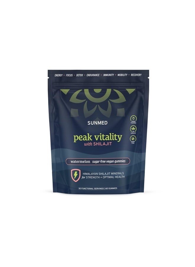 SunMed - SUNMED Peak Vitality with Himalayan Shilajit for Strength + Optimal Health Sugar-Free, Vegan, All Natural Gummies, 60ct - Watermelon Flavor - Image 1