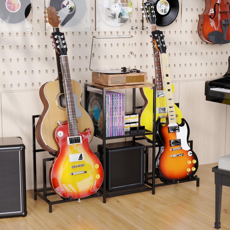 VGMiu Guitar Rack Multi Guitar Stand for Multiple Guitars, Multiple Guitar Rack Holder with 3 Tier Shelf for Acoustic, Electric Guitar, Bass, Record Player, Guitar Display Stand for Home Music Studio - Image 5