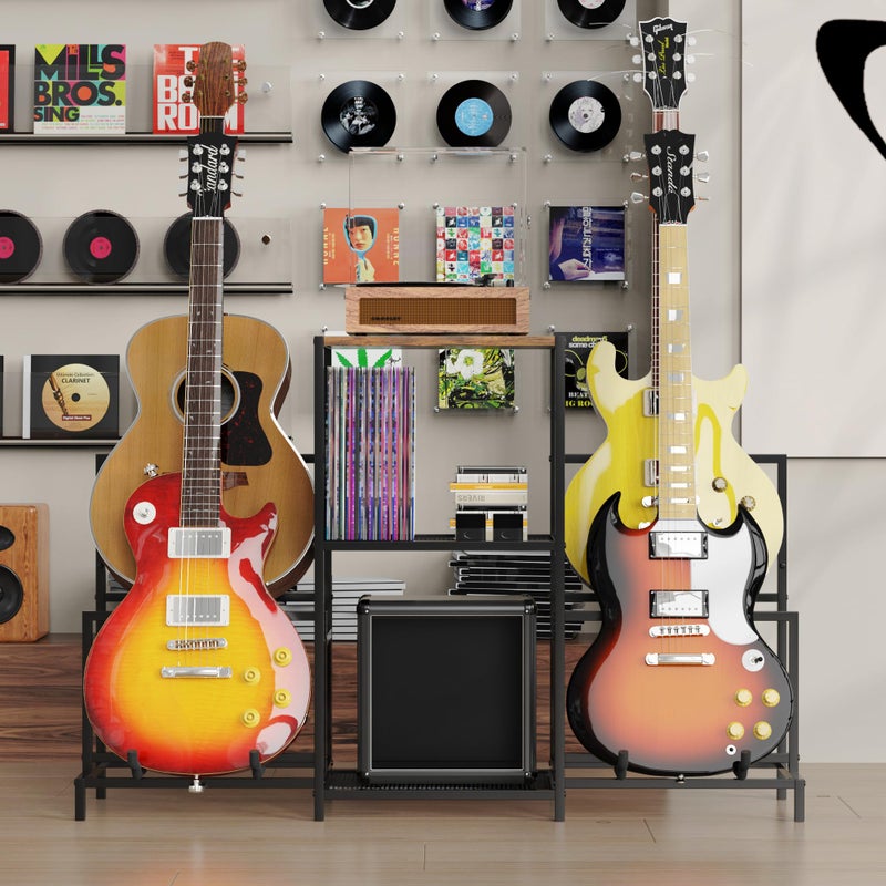 VGMiu Guitar Rack Multi Guitar Stand for Multiple Guitars, Multiple Guitar Rack Holder with 3 Tier Shelf for Acoustic, Electric Guitar, Bass, Record Player, Guitar Display Stand for Home Music Studio - Image 3