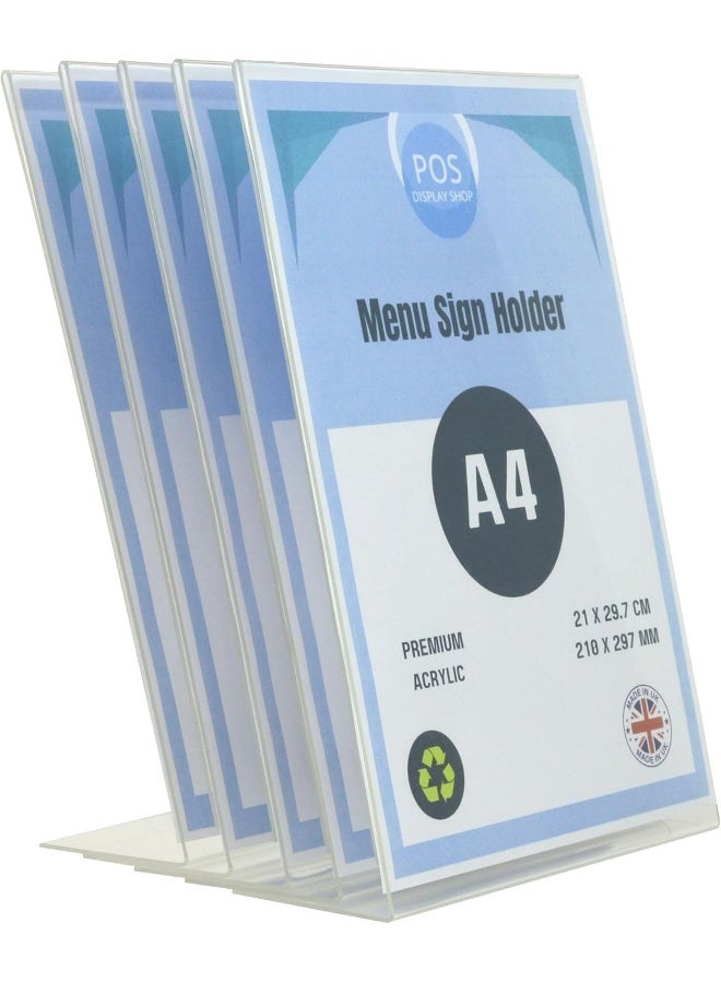 TPGP 5 x A4 Portrait Acrylic Table Menu Copy Document Poster Sign Holder Angled Lean to Perspex Leaflet Stand - 100% Recyclable! Handmade in The UK! - Image 1