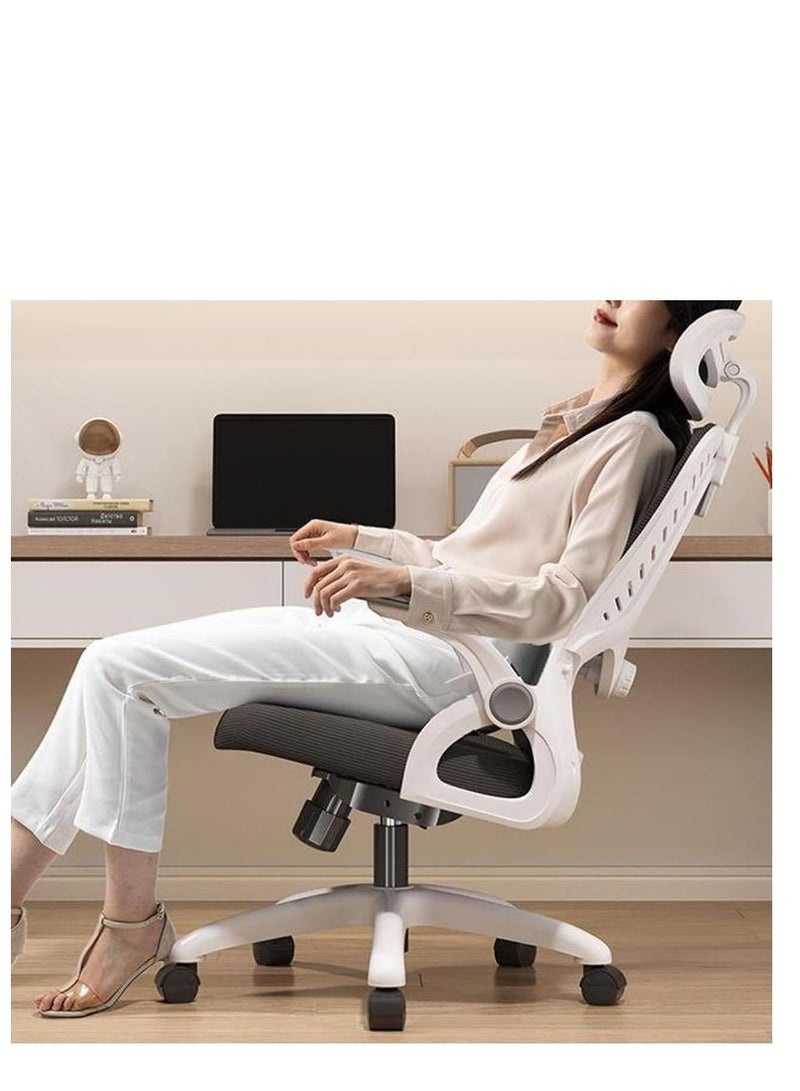 Golden Ergonomic Office Chair, Mesh Office Chair with 3D Headrest, High Back Office Chair with Coat Hanger, Tilt Function, Lumbar Support Office Chair for Home Office (White) - Image 3
