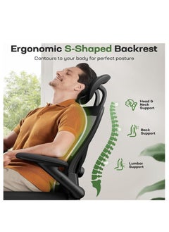Golden Ergonomic Office Chair, Mesh Office Chair with 3D Headrest, High Back Office Chair with Coat Hanger, Tilt Function, Lumbar Support Office Chair for Home Office (White)  - Image 4