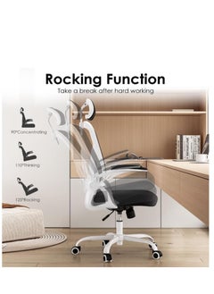 Golden Ergonomic Office Chair, Mesh Office Chair with 3D Headrest, High Back Office Chair with Coat Hanger, Tilt Function, Lumbar Support Office Chair for Home Office (White)  - Image 5
