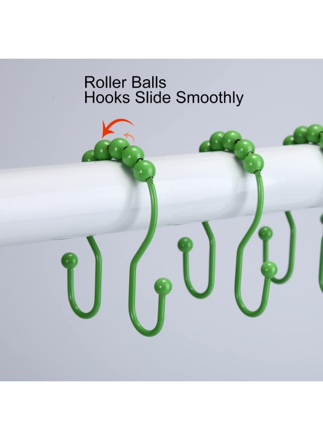 12Pcs Shower Curtain Hooks , Stainless Steel Double Hook Shower Curtain Rings, Smooth Gliding Anti-Drop Bathroom Hooks, Durable Curtain Hangers For Rod, Green - Image 4