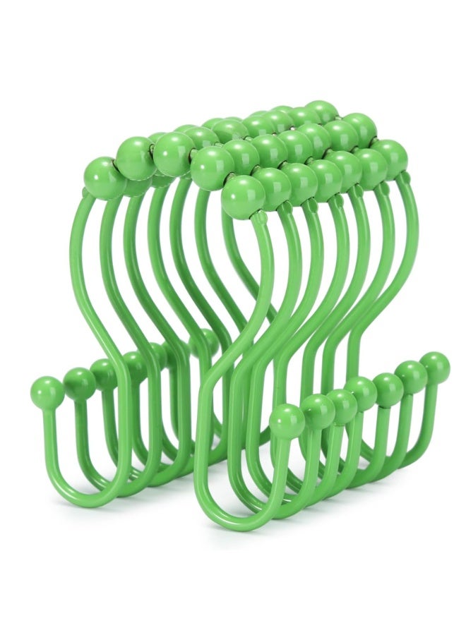 12Pcs Shower Curtain Hooks , Stainless Steel Double Hook Shower Curtain Rings, Smooth Gliding Anti-Drop Bathroom Hooks, Durable Curtain Hangers For Rod, Green - Image 1