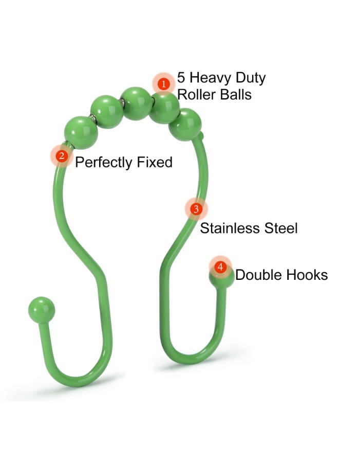 12Pcs Shower Curtain Hooks , Stainless Steel Double Hook Shower Curtain Rings, Smooth Gliding Anti-Drop Bathroom Hooks, Durable Curtain Hangers For Rod, Green - Image 3
