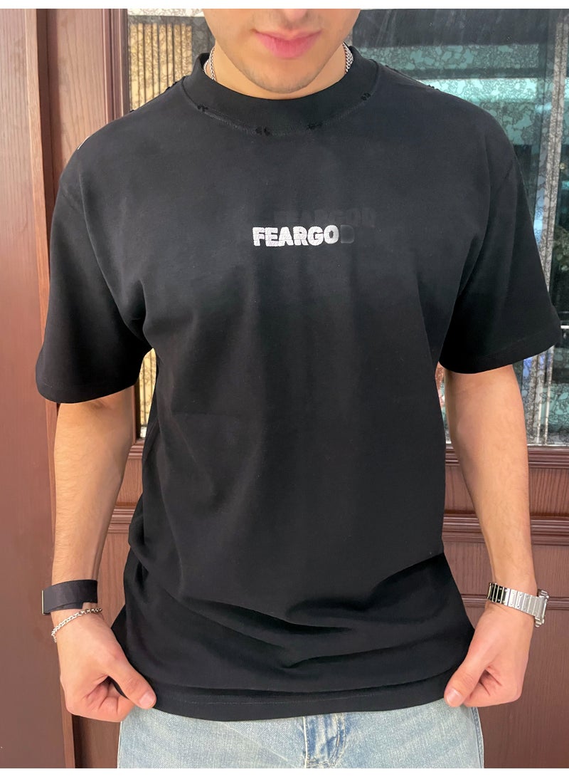 Hub For Less Men's Wide Neck T-Shirt with Foam Print – Modern Design with Urban Touch - Image 1