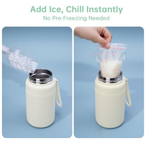 NiHome Breastmilk Cooler Bottle with 30 Storage Bags, No Pre-Freezing Instant Ice Cooling, 34oz Stainless Steel Cup Keeps Milk Cold up to 24H, Leakproof Portable Design for Travel and Nursing Moms - Image 3