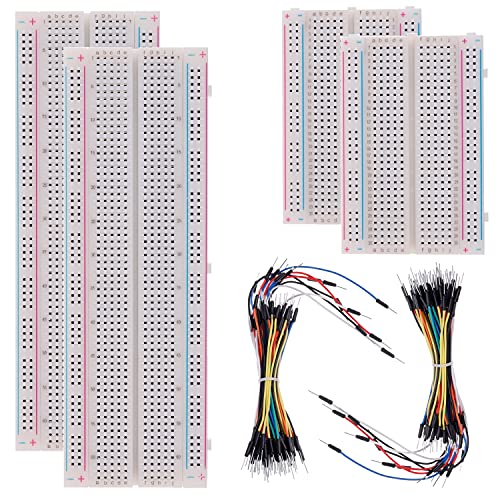 BOJACK 3 Values 130 Pcs Solderless Breadboard 4 Pcs 830 Tie Points & 400 Tie Points & 126 Pcs Flexible Breadboard Jumper Wires - Image 1