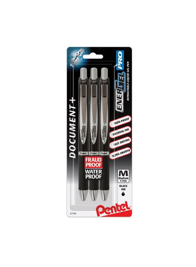 Pentel قلم حبر جل دائم Energel Pro (0.7 مم) حبر أسود 3 عبوات (Blp77Bp3A) - Image 2