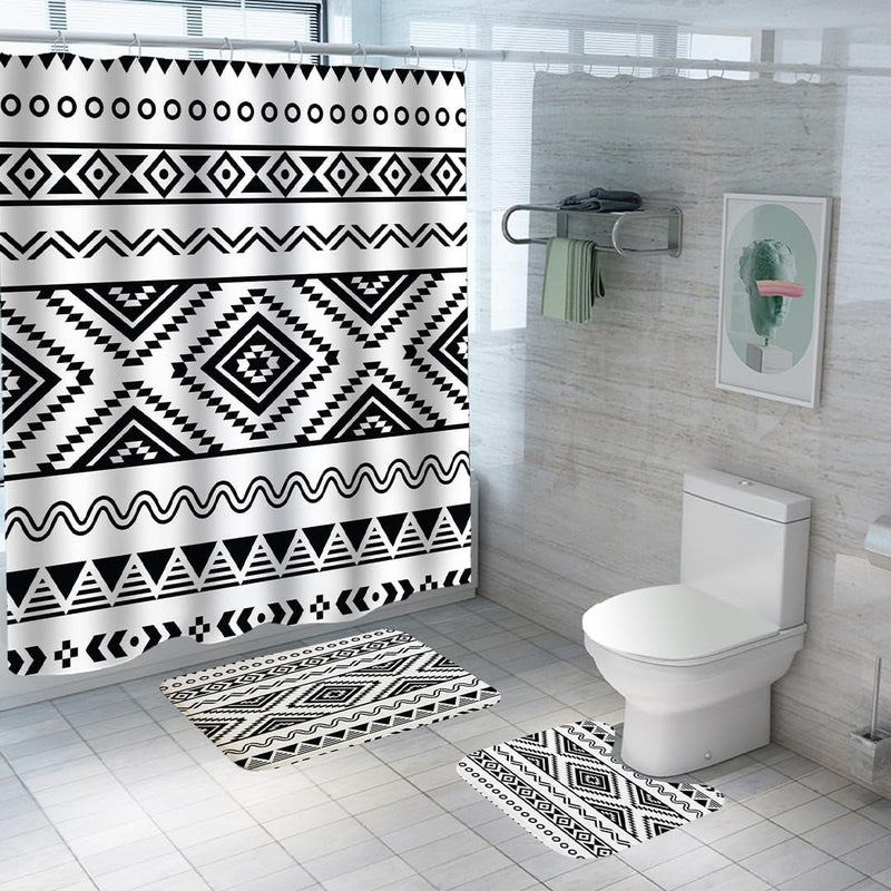 Kuber Industries Kuber Industries Shower Curtain & Bathmat Set | Non-Slip Bath mats for Bathroom | Easy-Slide Curtains | Polyester Curtain or Bathmat for Bath Décor | YF212-3T | 3 Pcs Set | Multicolor  - Image 1