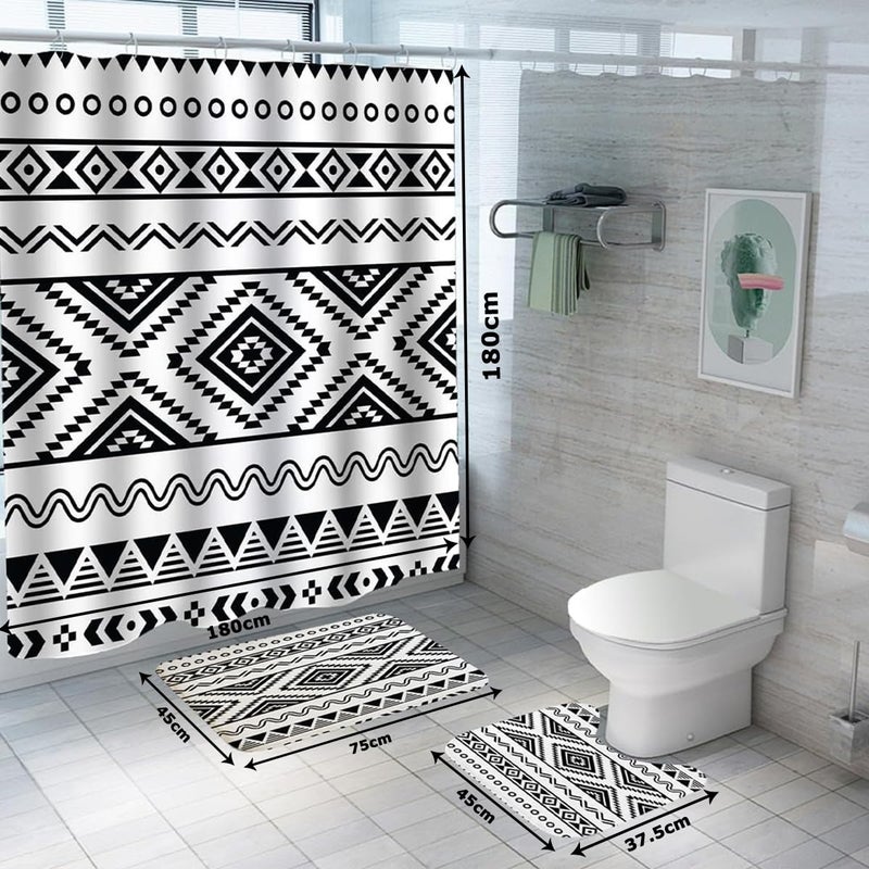 Kuber Industries Kuber Industries Shower Curtain & Bathmat Set | Non-Slip Bath mats for Bathroom | Easy-Slide Curtains | Polyester Curtain or Bathmat for Bath Décor | YF212-3T | 3 Pcs Set | Multicolor  - Image 5