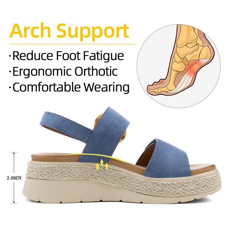 UBFEN Womens Espadrille Platform Sandals Low Wedge Heel - Orthopedic Arch Support, Cushion Insole, Comfortable Dressy Buckle Sandals for Walking and Vacation A Khaki Size US 10 - Image 5