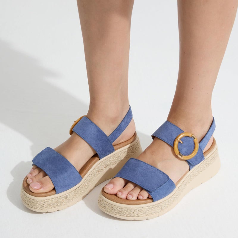UBFEN Womens Espadrille Platform Sandals Low Wedge Heel - Orthopedic Arch Support, Cushion Insole, Comfortable Dressy Buckle Sandals for Walking and Vacation A Khaki Size US 10 - Image 2