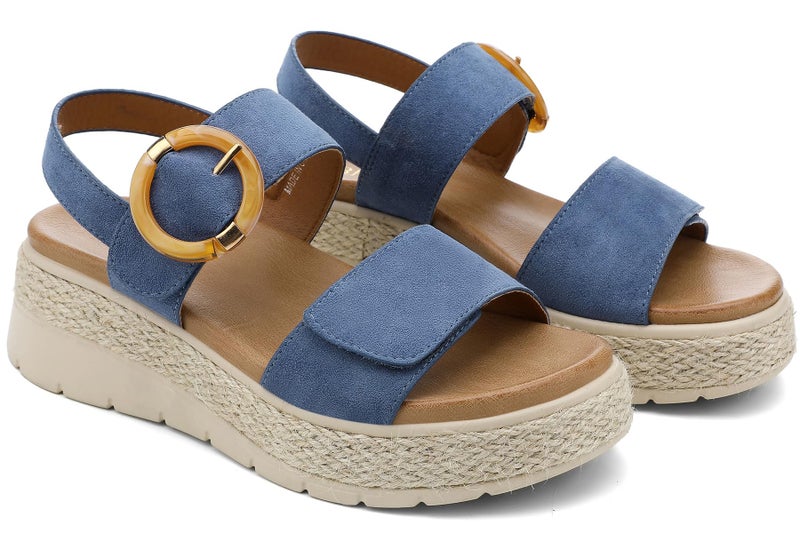 UBFEN Womens Espadrille Platform Sandals Low Wedge Heel - Orthopedic Arch Support, Cushion Insole, Comfortable Dressy Buckle Sandals for Walking and Vacation A Khaki Size US 10 - Image 3