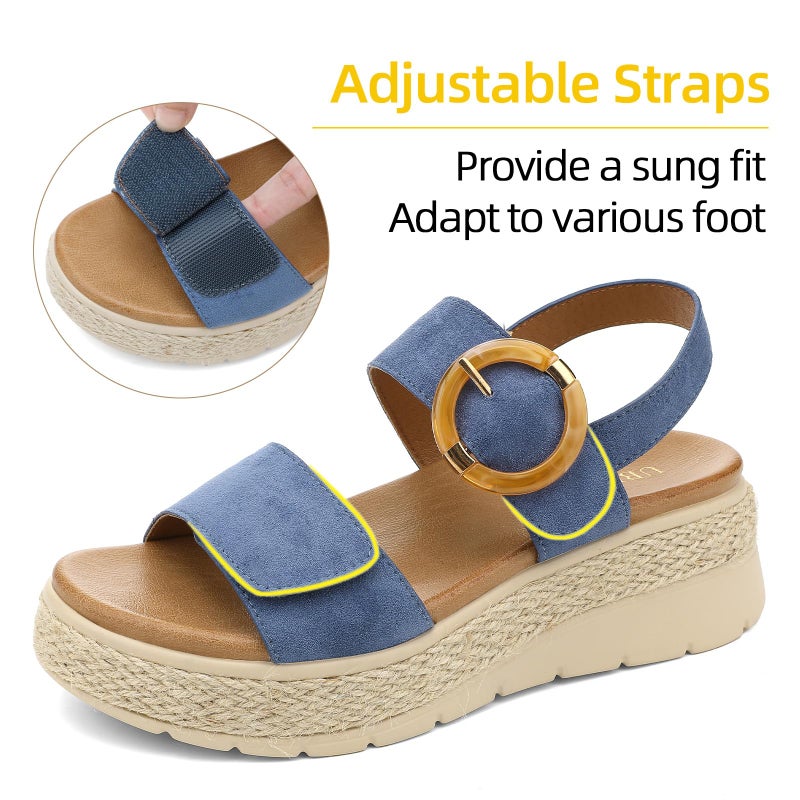 UBFEN Womens Espadrille Platform Sandals Low Wedge Heel - Orthopedic Arch Support, Cushion Insole, Comfortable Dressy Buckle Sandals for Walking and Vacation A Khaki Size US 10 - Image 4