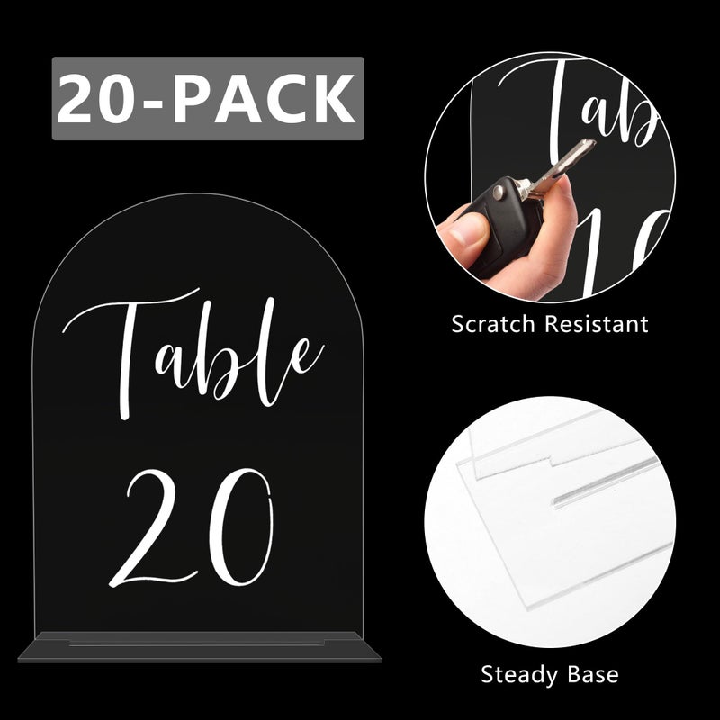 JOYIT Arch Wedding Table Numbers 1-20 with Stands â€“ 5" X 7" Acrylic Table Signs with Clear Background White Text, Perfect Acrylic Table Numbers for Wedding Receptions, Parties, Anniversaries, and Events - Image 3