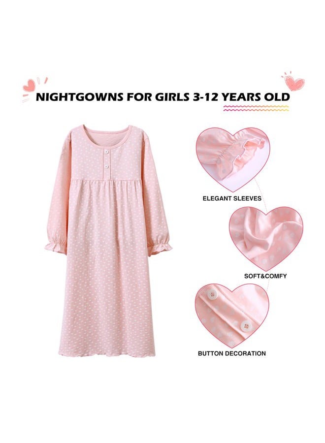 BANGSAUR Girls' Dress Set Cotton Sleepshirts, Heart Print Princess Daily Dress, 2-Pack Casual Dress Girl 3-12 Years, Long Sleeve, 5-6X - Image 2