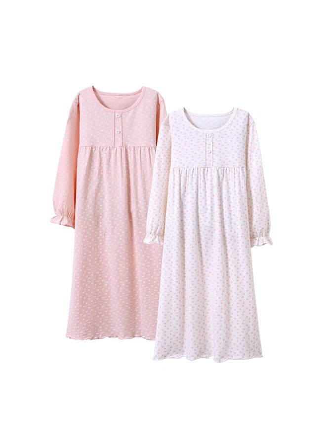 BANGSAUR Girls' Dress Set Cotton Sleepshirts, Heart Print Princess Daily Dress, 2-Pack Casual Dress Girl 3-12 Years, Long Sleeve, 5-6X - Image 1