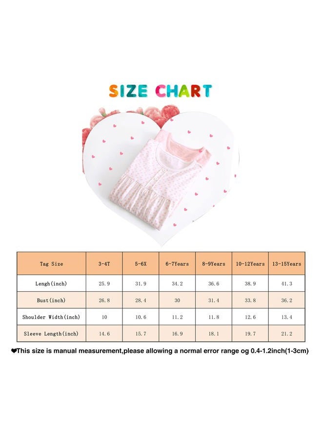 BANGSAUR Girls' Dress Set Cotton Sleepshirts, Heart Print Princess Daily Dress, 2-Pack Casual Dress Girl 3-12 Years, Long Sleeve, 5-6X - Image 5