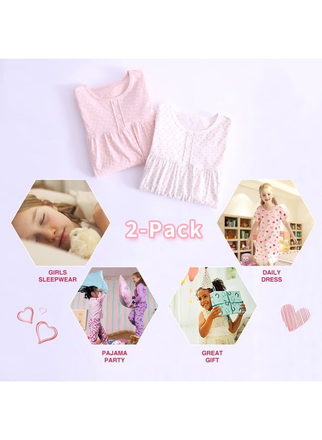 BANGSAUR Girls' Dress Set Cotton Sleepshirts, Heart Print Princess Daily Dress, 2-Pack Casual Dress Girl 3-12 Years, Long Sleeve, 5-6X - Image 4