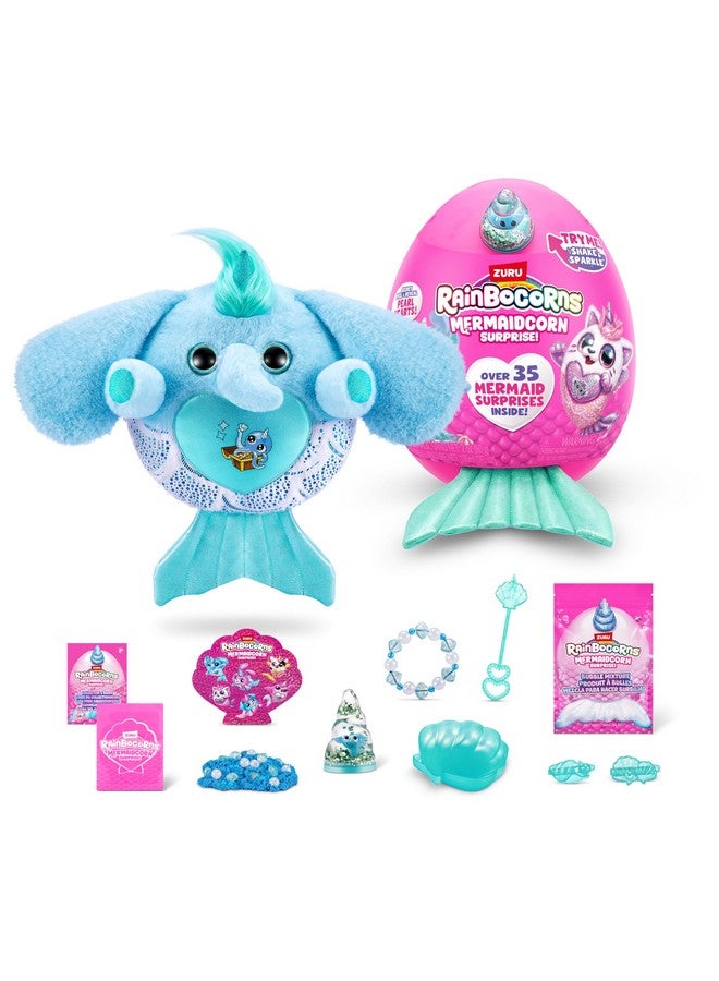 Rainbocorns Rainbocorns Mermaidcorn (Elephant) by ZURU, Collectible Plush, Mermaid Surprises, Cuddle Plush Stuffed Animal, Surprise Egg, Stickers, Magic Sands & Bubble Mixture, for Girls 3+ Up - Image 1