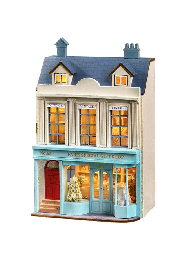 الأزرق جي دبليو بيت الحكمة Diyy House Mini Homes Series يمكن فتح الخشب المصنوع يدويًا ويغلق ، تقديم هدايا متعددة المستويات للفتيات - Image 1