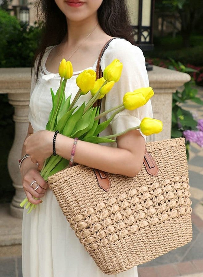 Pocadri Women's Straw Hobo Bag Woven Shoulder Bag Large Totes Summer Travel Beach Handbag Handmade Purse, Coffee - Image 3