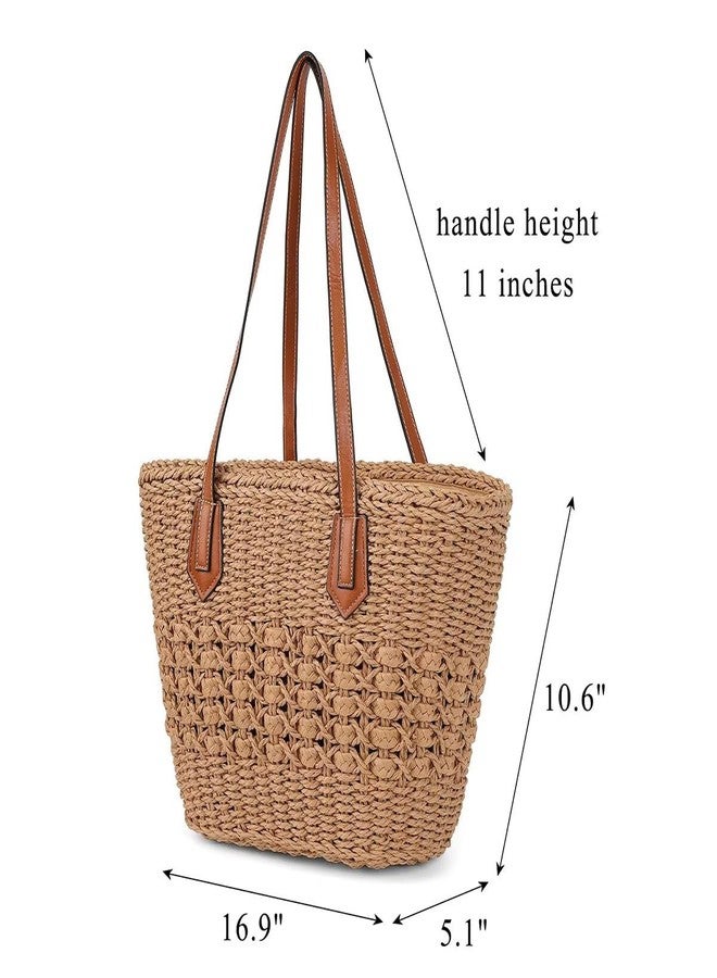 Pocadri Women's Straw Hobo Bag Woven Shoulder Bag Large Totes Summer Travel Beach Handbag Handmade Purse, Coffee - Image 4