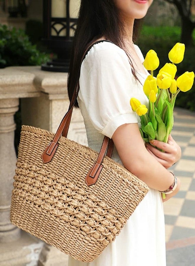 Pocadri Women's Straw Hobo Bag Woven Shoulder Bag Large Totes Summer Travel Beach Handbag Handmade Purse, Coffee - Image 2