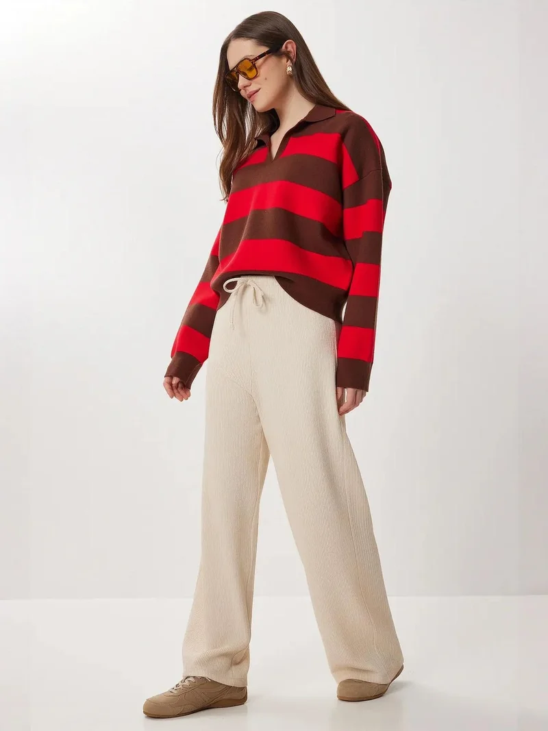 Lovely Istanbul ISTANBUL High Waist Textured Wide Leg Pants