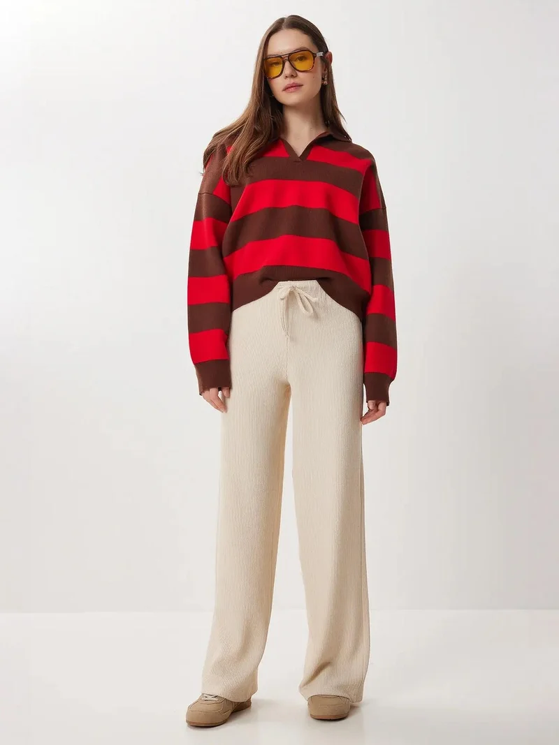 Lovely Istanbul ISTANBUL High Waist Textured Wide Leg Pants