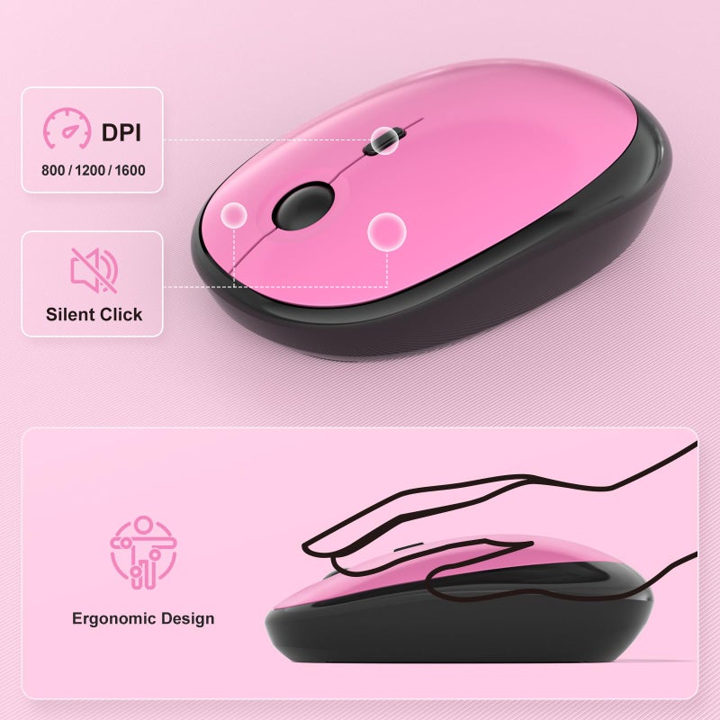 MOFII Wireless Keyboard and Mouse Combo, Full Size 2.4G Retro Round Computer Keyboard and Mouse Set, Plug and Play, for Windows, Computer, Desktop, PC, Notebook - (Black Pink Gradient) - Image 5