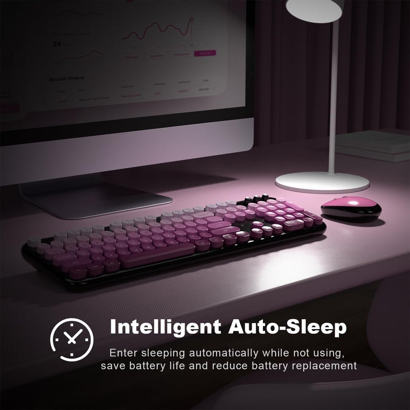 MOFII Wireless Keyboard and Mouse Combo, Full Size 2.4G Retro Round Computer Keyboard and Mouse Set, Plug and Play, for Windows, Computer, Desktop, PC, Notebook - (Black Pink Gradient) - Image 4