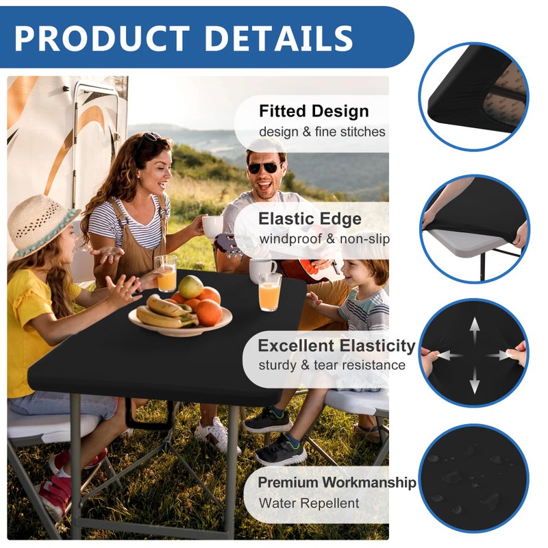Enjoyidea Fitted Tablecloth for 8 Foot Rectangle Tables-6 Pack Black Elastic Outdoor Picnic Table Cover-Spandex Stretch Folding Table Cloths 8ft for Camping Dining Room Patio Kitchen Banquet Party - Image 2