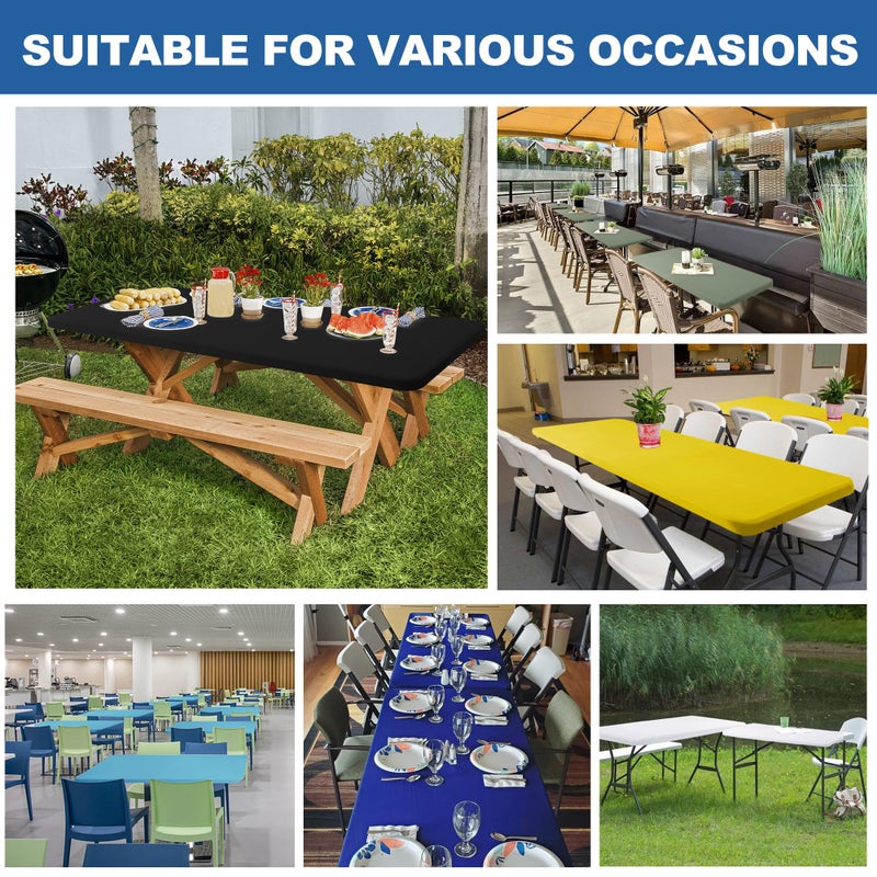Enjoyidea Fitted Tablecloth for 8 Foot Rectangle Tables-6 Pack Black Elastic Outdoor Picnic Table Cover-Spandex Stretch Folding Table Cloths 8ft for Camping Dining Room Patio Kitchen Banquet Party - Image 4