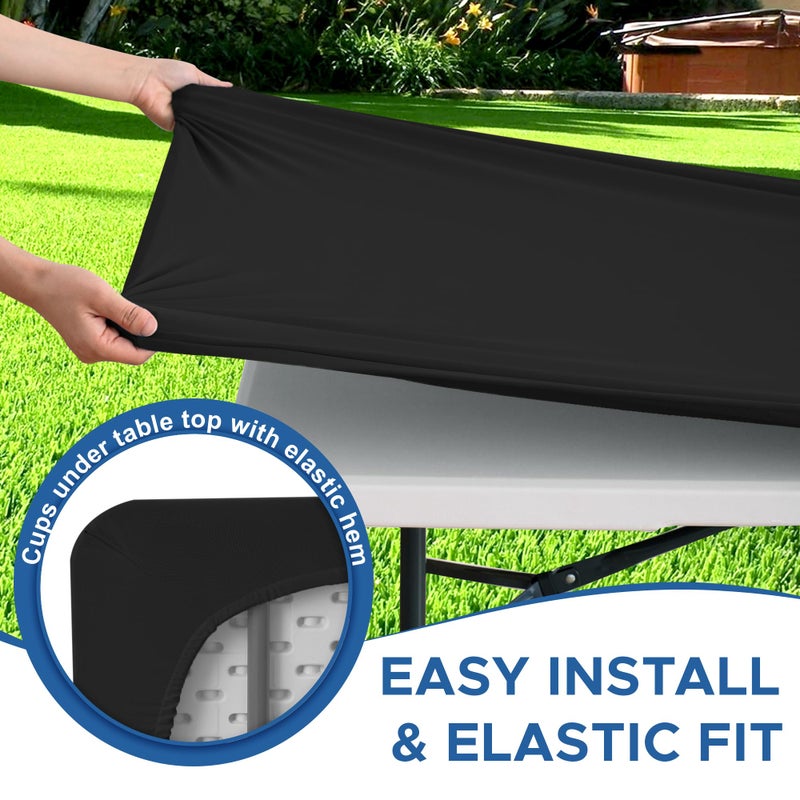 Enjoyidea Fitted Tablecloth for 8 Foot Rectangle Tables-6 Pack Black Elastic Outdoor Picnic Table Cover-Spandex Stretch Folding Table Cloths 8ft for Camping Dining Room Patio Kitchen Banquet Party - Image 5