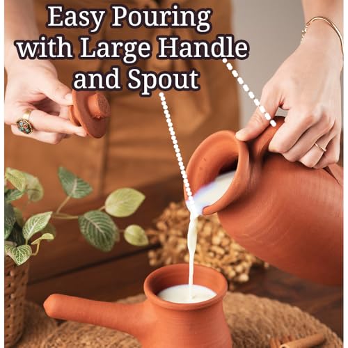 Vissmarta Handmade Natural Clay Terracotta Earthenware Earthen Water Pitcher Jug Pot with Lid for Drinking Drink Ayurveda Healthy Unglazed Pottery Style Indian Mud Kitchen Farmhouse Bottle Mexican Bohemian - Image 5