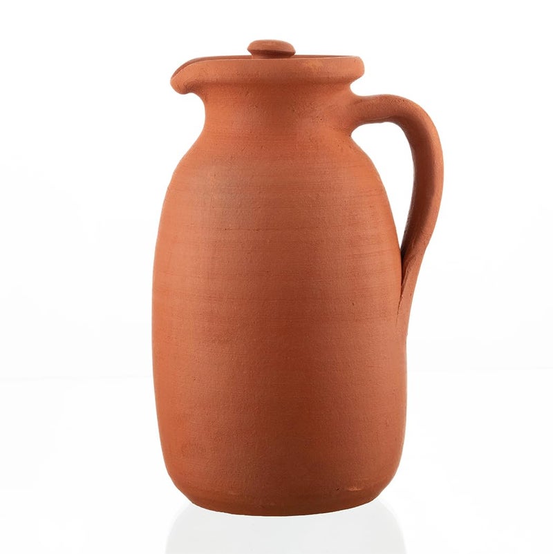 Vissmarta Handmade Natural Clay Terracotta Earthenware Earthen Water Pitcher Jug Pot with Lid for Drinking Drink Ayurveda Healthy Unglazed Pottery Style Indian Mud Kitchen Farmhouse Bottle Mexican Bohemian - Image 1