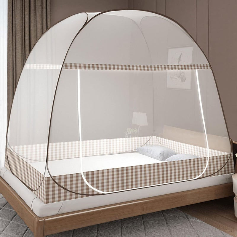 Mosquito Net Bed Pop Up, Foldable Bed Mosquito Net, Portable Travel Mosquito Net, Mosquito Camping Tent for Bedroom Outdoor Camping, Easy Installation, Fine Mesh (200 x 145 x 120 cm, Brown) - Image 1