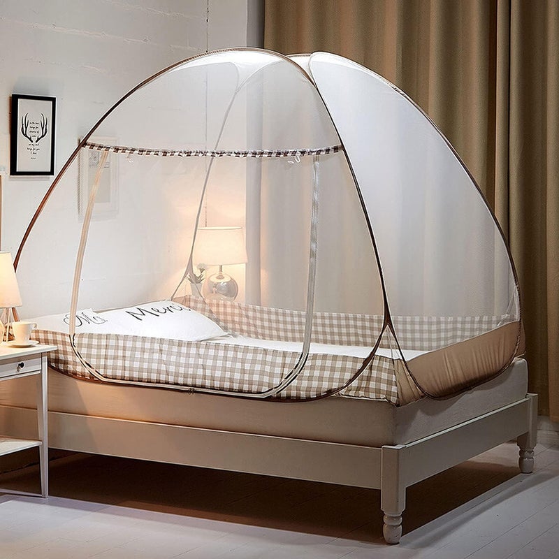 Mosquito Net Bed Pop Up, Foldable Bed Mosquito Net, Portable Travel Mosquito Net, Mosquito Camping Tent for Bedroom Outdoor Camping, Easy Installation, Fine Mesh (200 x 145 x 120 cm, Brown) - Image 4