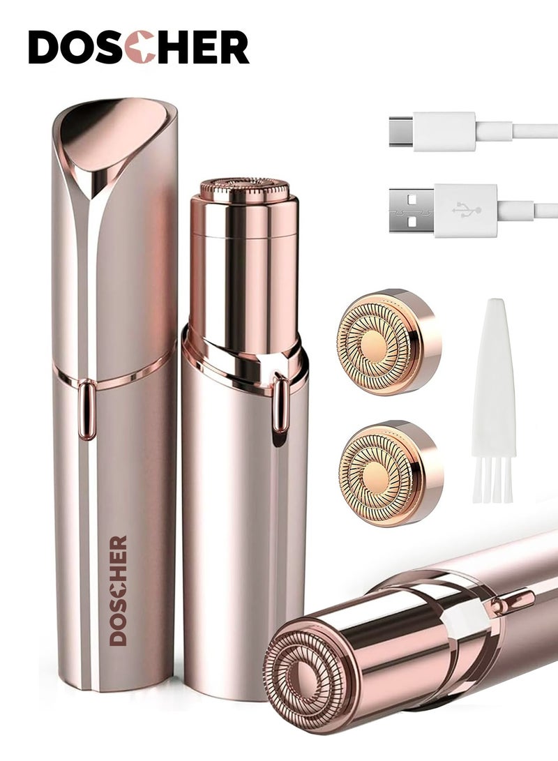 DOSCHER Facial Hair Removal for Women, Painless Epilator Hair Remover Device with 2 Pcs Replacement Heads , USB Rechargeable Face Electric Razor and Trimmer for ladies Lip, Chin, Arms - Image 1