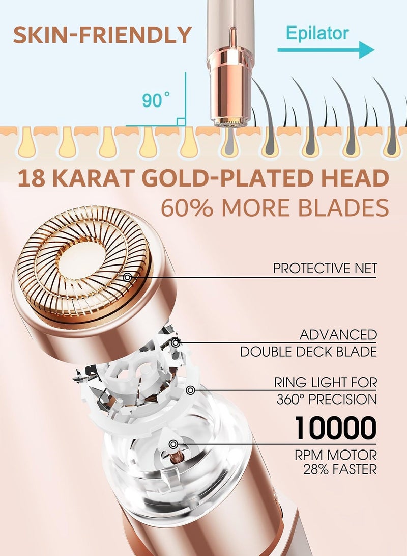 DOSCHER Facial Hair Removal for Women, Painless Epilator Hair Remover Device with 2 Pcs Replacement Heads , USB Rechargeable Face Electric Razor and Trimmer for ladies Lip, Chin, Arms - Image 4