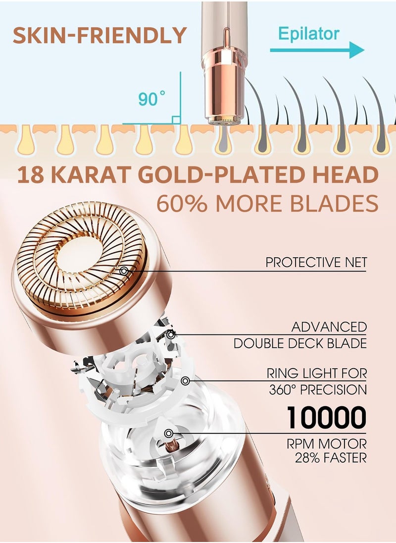 دوشر آلة إزالة شعر الوجه للنساء، جهاز إزالة الشعر غير مؤلم، ماكينة حلاقة كهربائية للشفاه والذقن والذراعين مع شحن USB، تتضمن رأسين بديلين  - Image 3